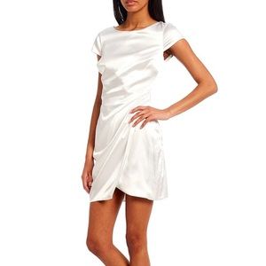 Cap-Sleeve Open-Tie-Back Faux-Wrap Satin Dress